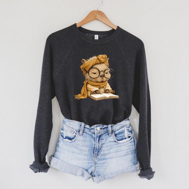 Baby Reptile Small Book Reading Graphic Lizard Round Glasses Raglan Sleeve Sweatshirt