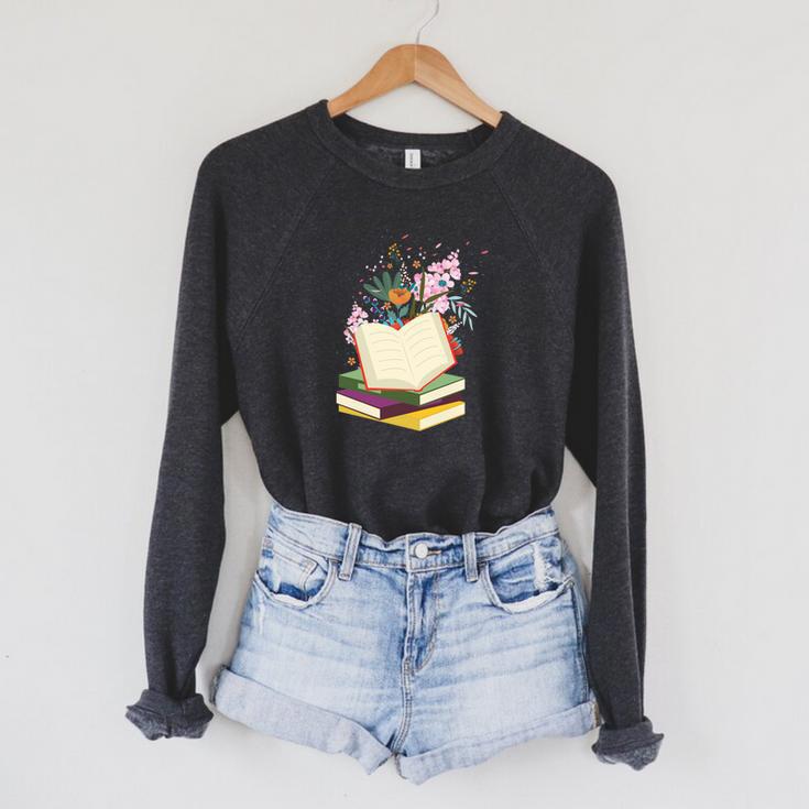 Book Lovers Wildflowers Books Reading Cute Floral Readers Raglan Sleeve Sweatshirt