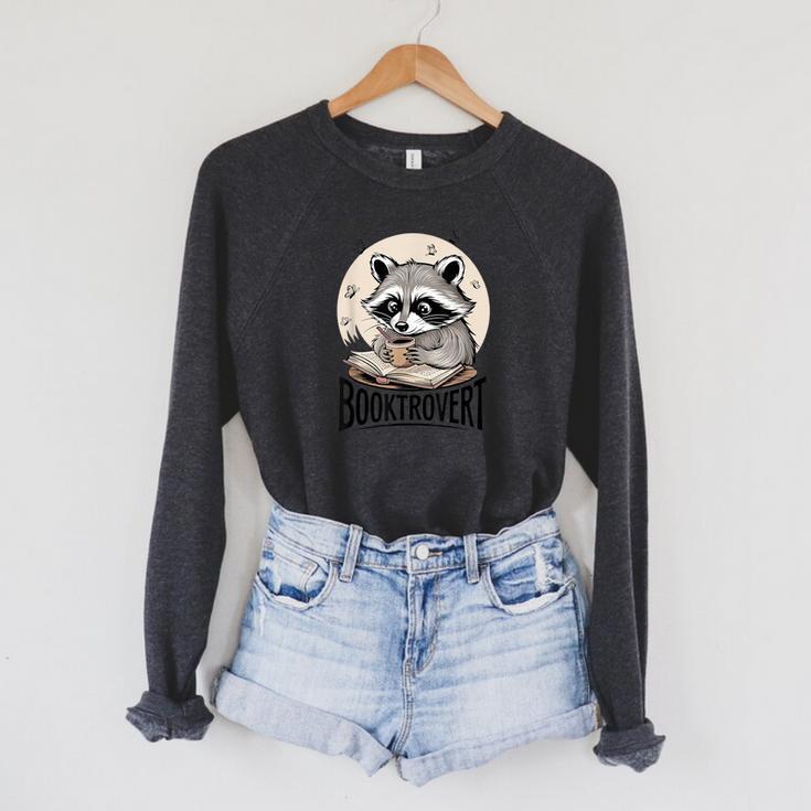 Booktrovert Raccoon Reading And Coffee For Book Lover Raglan Sleeve Sweatshirt