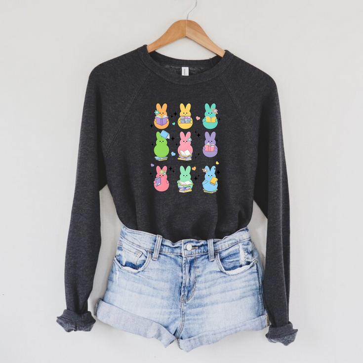 Bunny Reading Books Easter Day Librarian Teacher Book Premium Tri-Blend Raglan Sleeve Sweatshirt