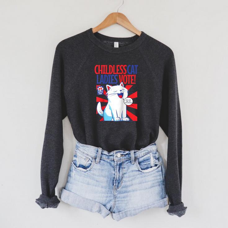Childless Cat Ladies Vote Kamala Harris Cute Comic Book Cat Raglan Baseball Tee Raglan Sleeve Sweatshirt
