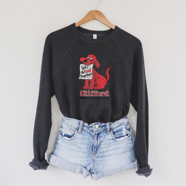 Clifford The Big Red Dog Let's Read Together Vintage Book Raglan Sleeve Sweatshirt