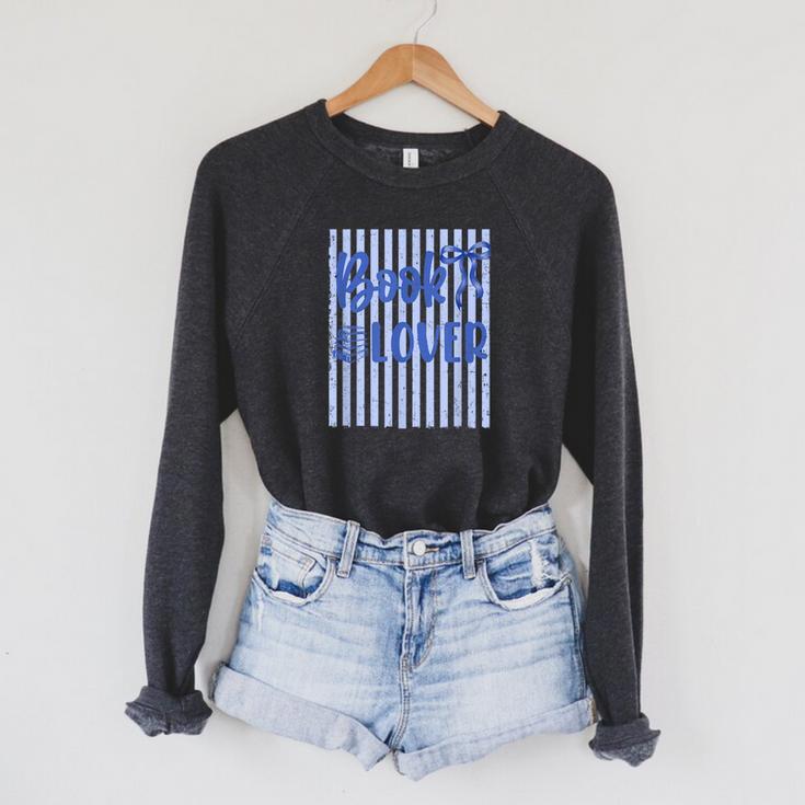 Coquette Book Lover Preppy Blue Stripes Bookworm Reading Raglan Sleeve Sweatshirt
