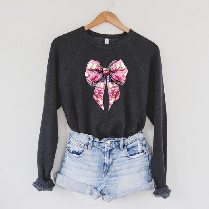 Coquette Bow Bookworm Book Reader Reading Books Pattern Girl Raglan Sleeve Sweatshirt