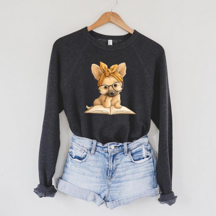 Cute Chihuahua Reading Dog Book Lover Animal Graphic Baby Premium Tri-Blend Raglan Sleeve Sweatshirt