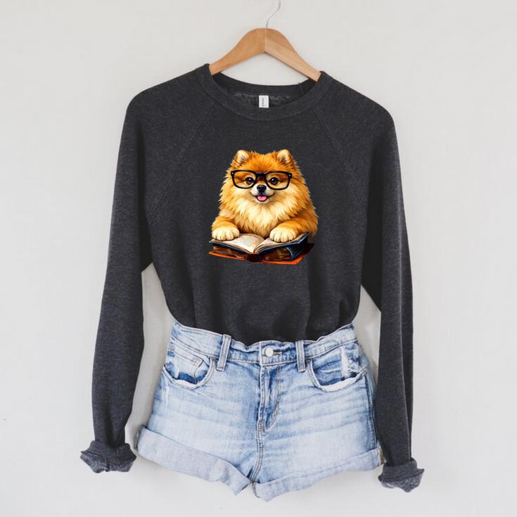 Cute Dog Pomeranian Reading Book Premium Tri-Blend Raglan Sleeve Sweatshirt