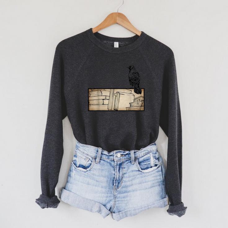 Dark Academia Aesthetic Raven Crow Soft Grunge Books Raglan Sleeve Sweatshirt