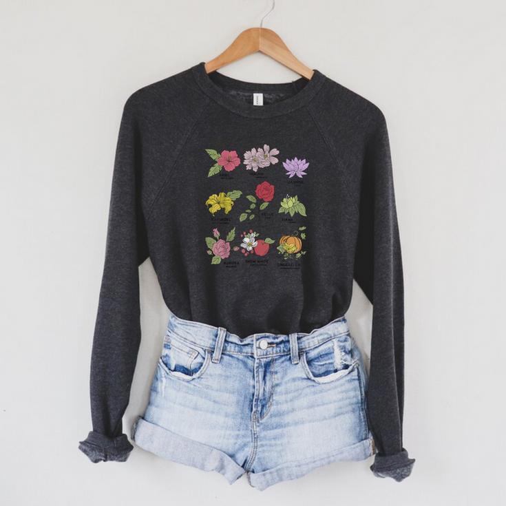 Disney Princesses Types Of Flowers Textbook Poster Raglan Sleeve Sweatshirt