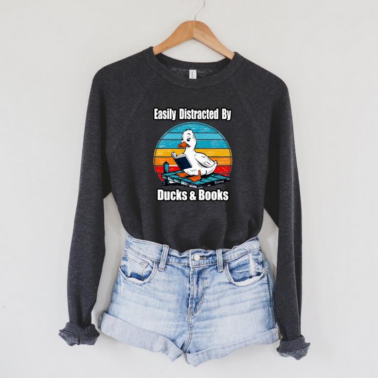 Ducks Books Lover Easily Distracted By Ducks & Books Raglan Sleeve Sweatshirt