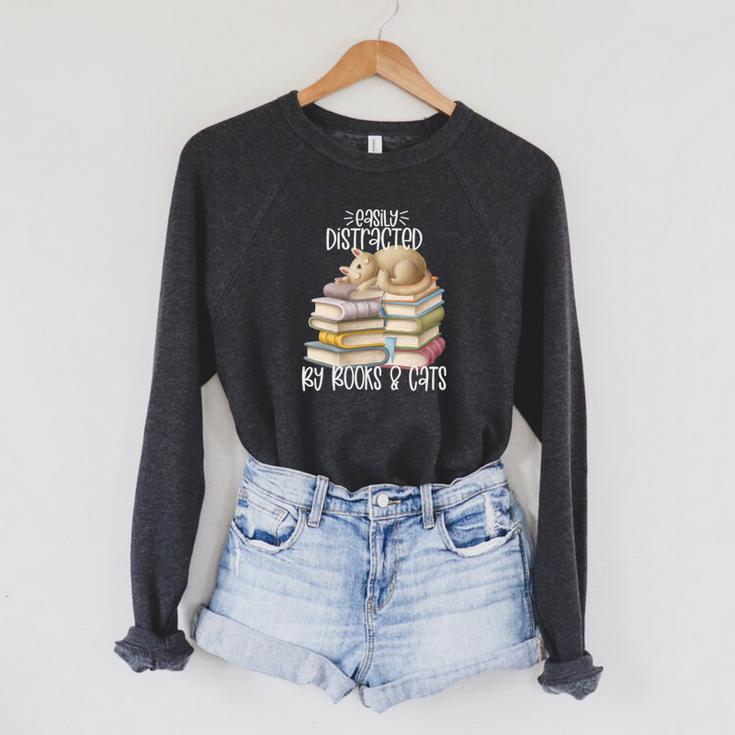 Easily Distracted By Books And Cats Raglan Sleeve Sweatshirt