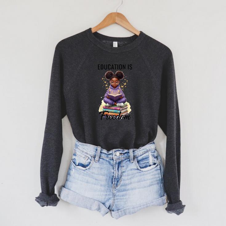 Education Is Freedom African American Girl Reading Book Raglan Sleeve Sweatshirt