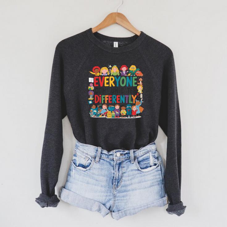 Everyone Communicates Differently Book Kids Teacher Raglan Sleeve Sweatshirt