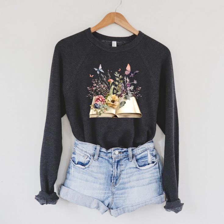 Flowers Gardening And Book Reading Lover Raglan Sleeve Sweatshirt