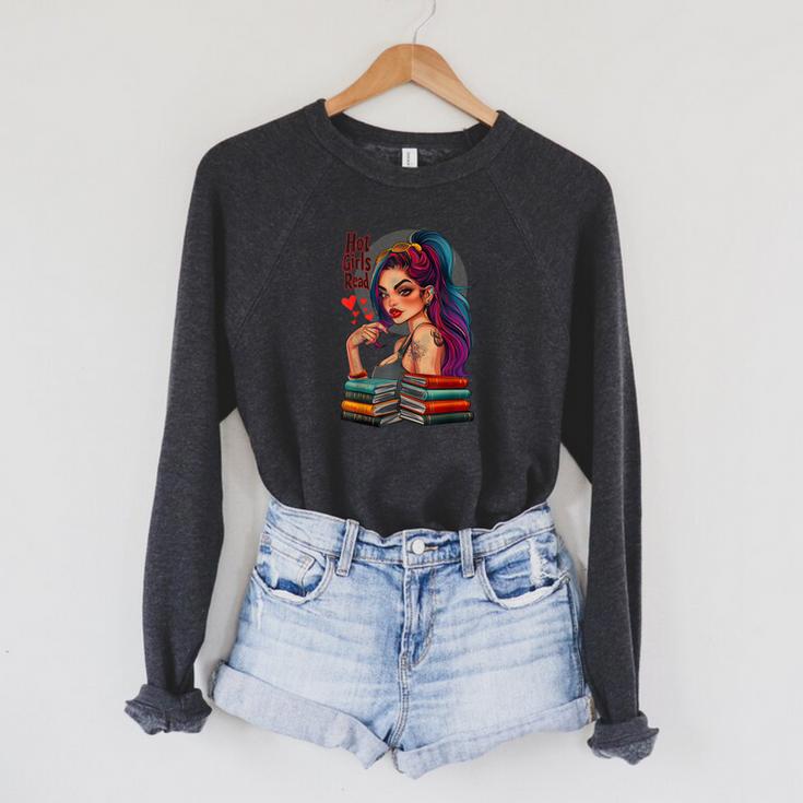 Hot Girls Read Books Spicy Dark Romance Reader Bookish Girl Raglan Sleeve Sweatshirt
