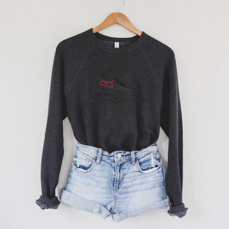 Intellectual Hedgehog Reading Book Literature Raglan Sleeve Sweatshirt