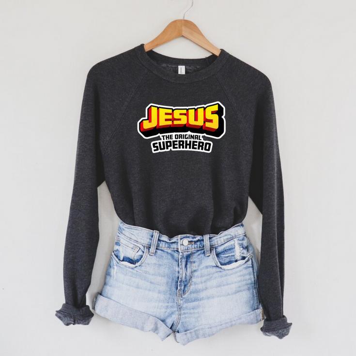 Jesus The Original Superhero Comic Book Christian Faith Raglan Sleeve Sweatshirt
