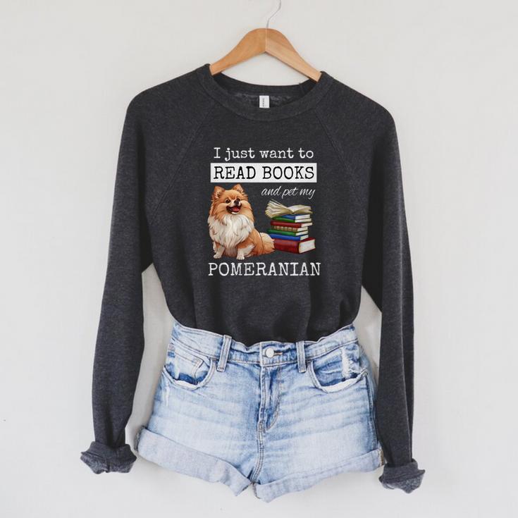 I Just Want To Read Books And Pet My Pomeranian Dog Premium Raglan Sleeve Sweatshirt