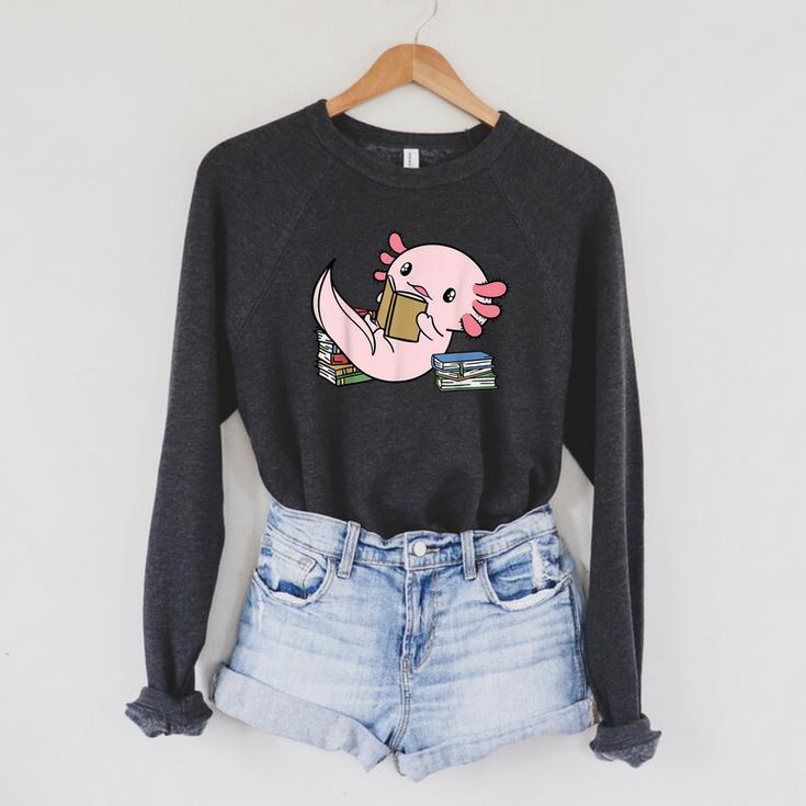 Kawaii Axolotl Pun Book Reader Raglan Sleeve Sweatshirt