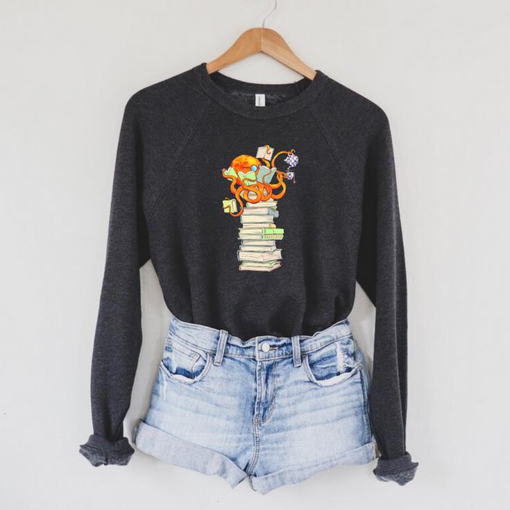Kawaii Octopus Bookworm Fun Reading Tee For Book Lovers Premium Tri-Blend Raglan Sleeve Sweatshirt