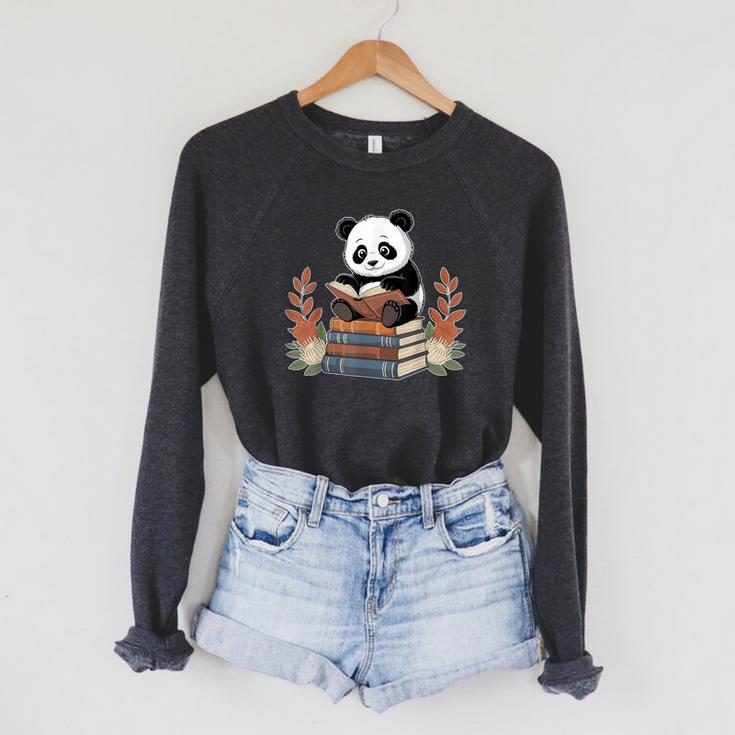 Kawaii Panda Book Lover Reading Books Panda Librarian Raglan Sleeve Sweatshirt