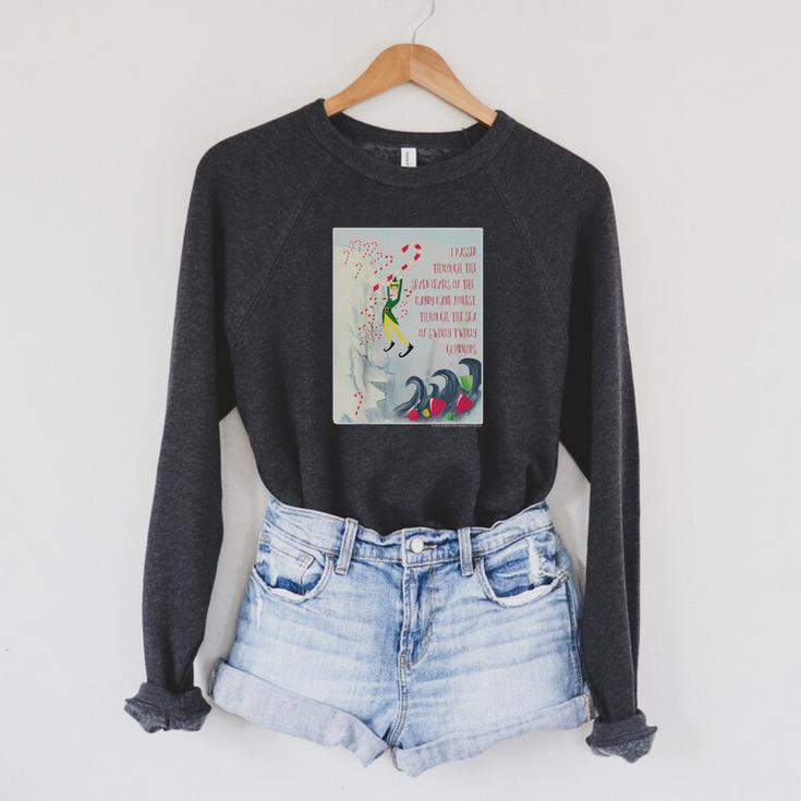 Kids Elf Swirly Twirly Gumdrops Book Page Poster Raglan Sleeve Sweatshirt