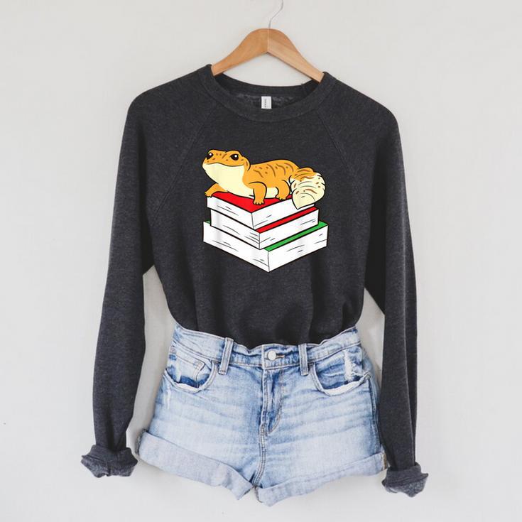 Leopard Gecko Sleeping Books Reading Geckos Raglan Sleeve Sweatshirt
