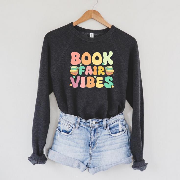 Library Book Fair Vibe Groovy Retro School Reading Nostalgic Raglan Sleeve Sweatshirt