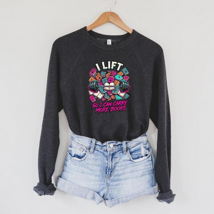 I Lift So I Can Carry More Books Reader Weightlifting Premium Tri-Blend Raglan Sleeve Sweatshirt