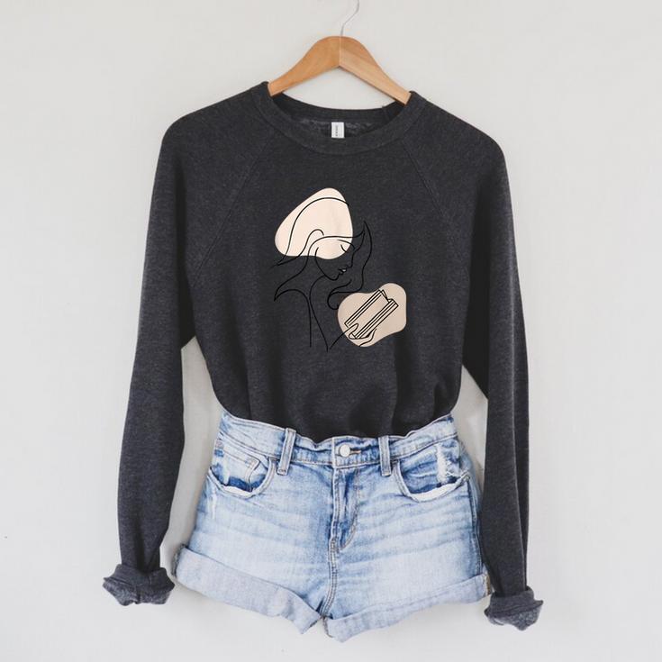 Line Art Abstract Minimalist Minimal For Book Lover Women Raglan Sleeve Sweatshirt