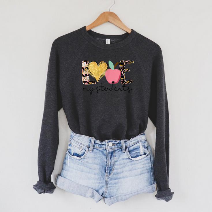 Love My Students Book Pencil Apple Back To School Raglan Sleeve Sweatshirt