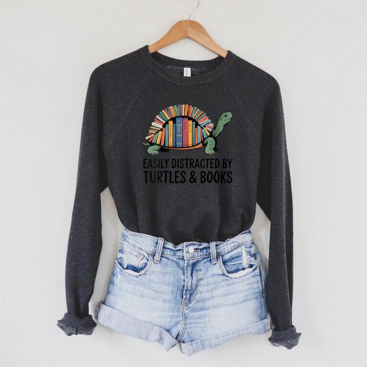 I Love Turtles Easily Distracted By Turtles And Books Nerds Raglan Sleeve Sweatshirt