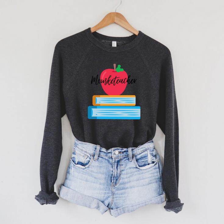 Mouseketeacher A Magical Apple And Books Theme For Teachers Raglan Sleeve Sweatshirt