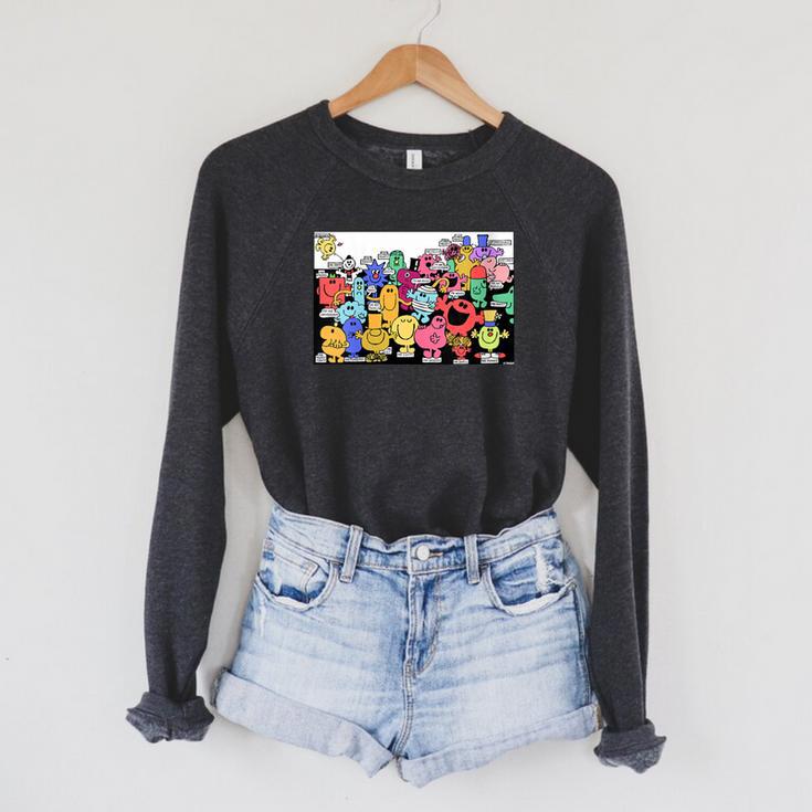 Mr Men Little Miss Retro Colourful Comic Book Scene Raglan Sleeve Sweatshirt