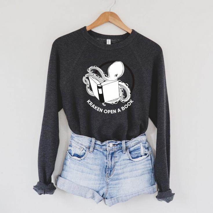 Nerdy Book Lover Shirt Kraken Open A Book Raglan Sleeve Sweatshirt