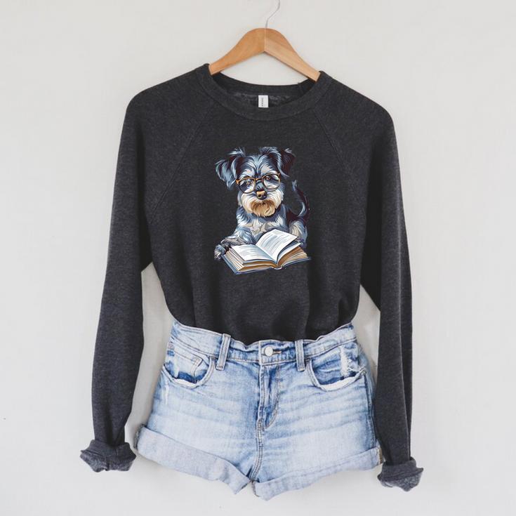 Nerdy Schnauzer Dog Book Lover Glasses Cute Pet For Men Women Kids Raglan Sleeve Sweatshirt