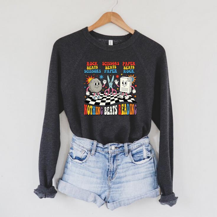 Nothing Beats Reading Rock Paper Scissors Book Love Premium Tri-Blend Raglan Sleeve Sweatshirt