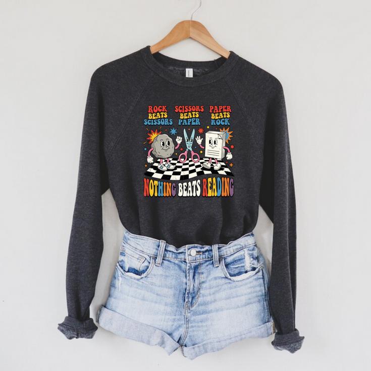 Nothing Beats Reading Rock Paper Scissors Book Love Raglan Sleeve Sweatshirt
