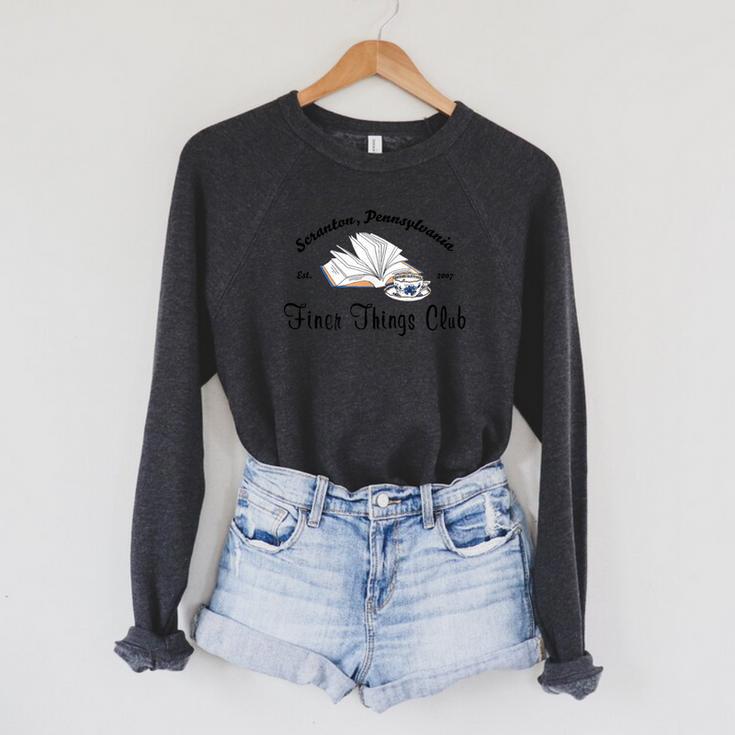 The Office Finer Things Club With Book Raglan Sleeve Sweatshirt
