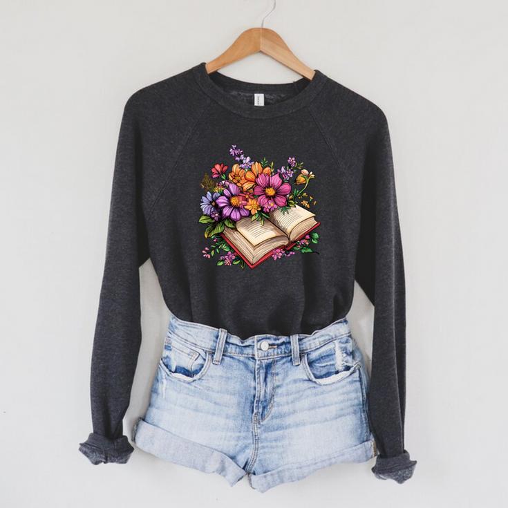 Open Book With Colorful Flowers For Readers Raglan Sleeve Sweatshirt