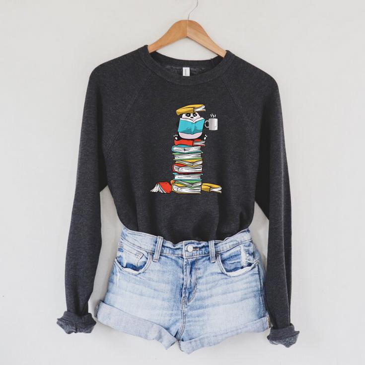 Panda Bear Loves Reading Illustration For A Book Nerd Raglan Sleeve Sweatshirt