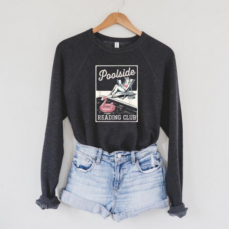 Poolside Reading Club Books Flamingo Swim Pool Inflatable Raglan Sleeve Sweatshirt
