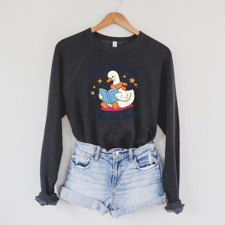 I Still Read Children’s Books Cute Duck Reading Book Lover Raglan Sleeve Sweatshirt