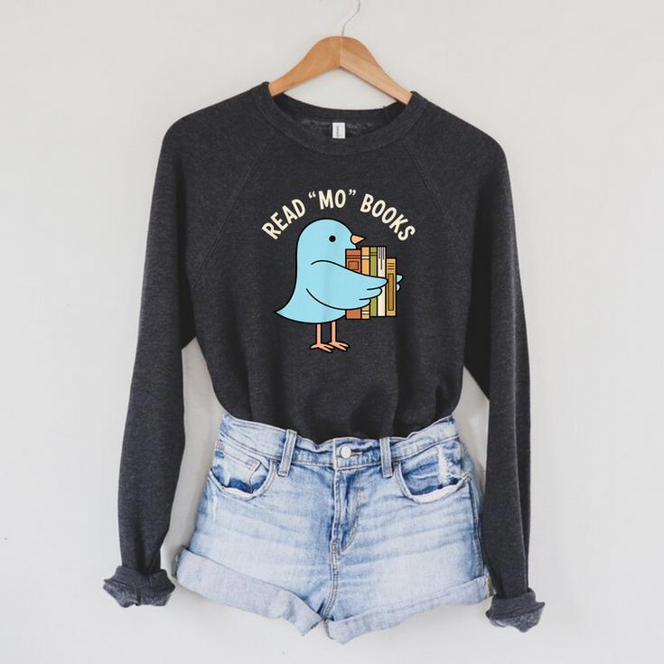 Read Mo Books Cute Bird Reading Kids Book Lover Raglan Sleeve Sweatshirt