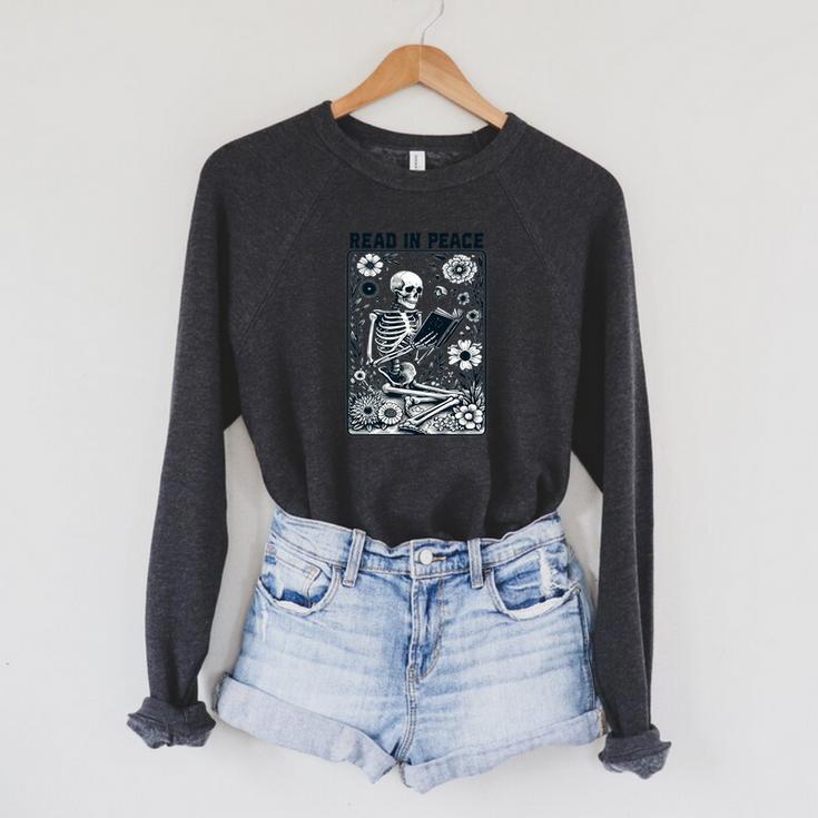 Read In Peace Book Lover Bookworm Skeleton Book Lover Performance Raglan Sleeve Sweatshirt