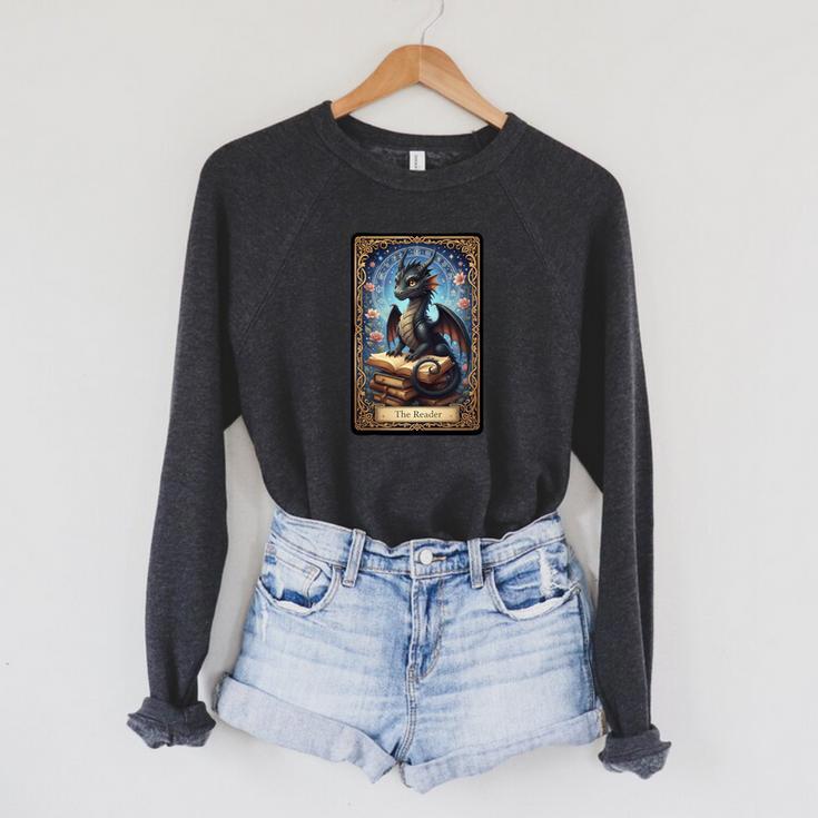 The Reader Dragon Fantasy Book Lover Tarot Card Premium Tri-Blend Raglan Sleeve Sweatshirt