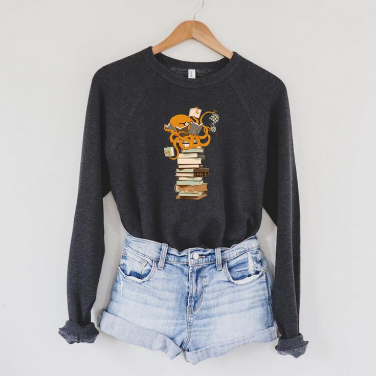 Reading Octopus Tea Coffee And Books Raglan Sleeve Sweatshirt
