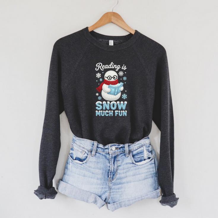 Reading Is Snow Much Fun Book Lover Winter Snowman Humor Raglan Sleeve Sweatshirt