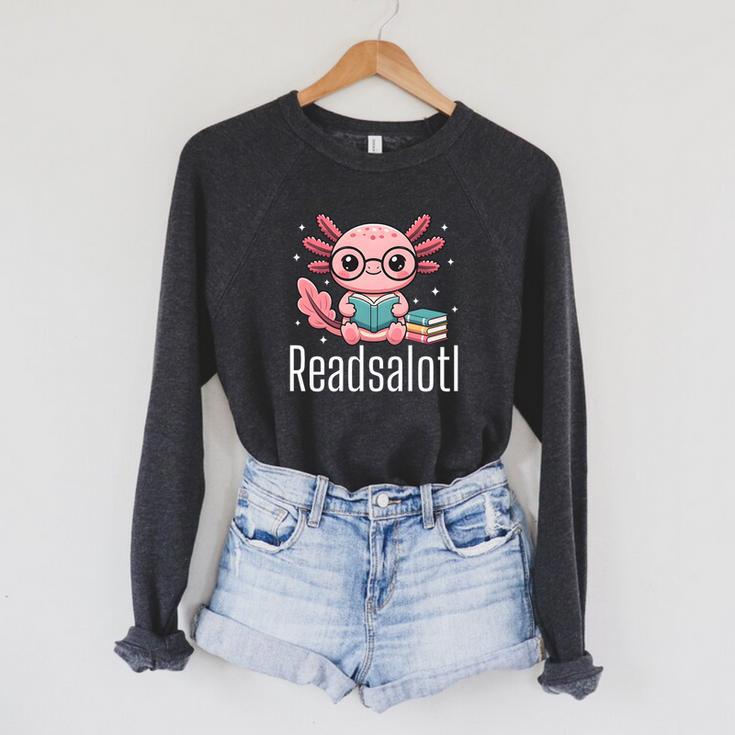 Readsalotl Axolotl Reading Cute Book Lover Bookworm Premium Tri-Blend Raglan Sleeve Sweatshirt