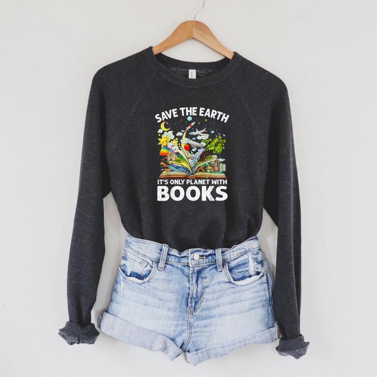 Save Earth It´s Only Planet With Books Reader Earth Day Raglan Sleeve Sweatshirt
