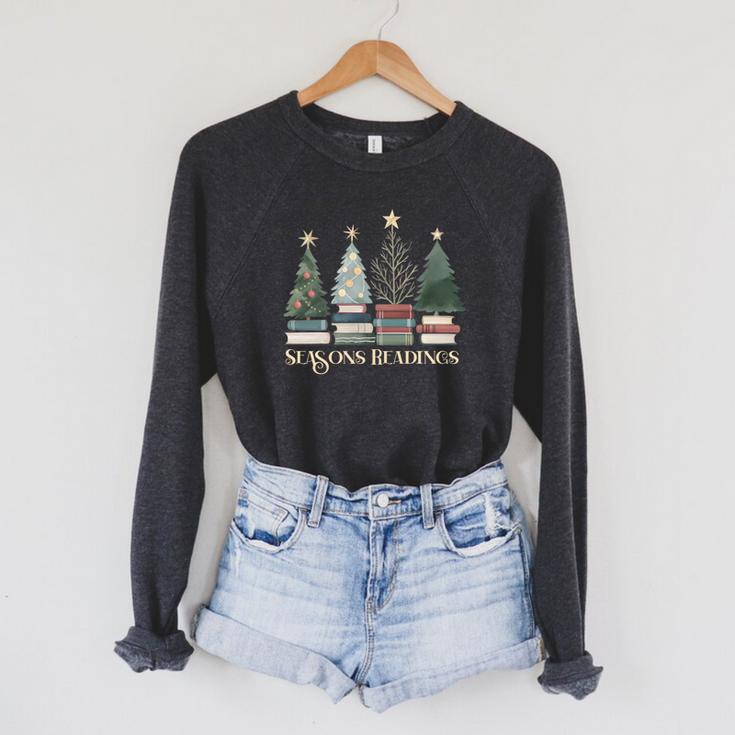Seasons Readings Christmas Tree Book Lover Raglan Sleeve Sweatshirt